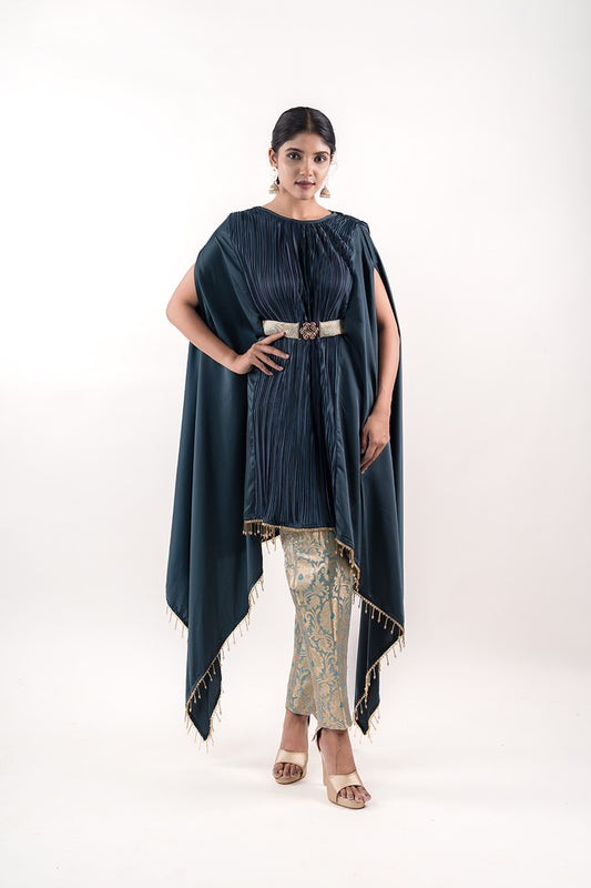 Asymmetric Teal Blue Kaftan Paired with Ideal Brocade Pants & Belt